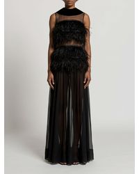 Alberta Ferretti - Off-The-Shoulder Long Silk Gown With Ostrich Feathers - Lyst