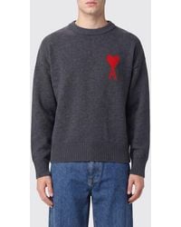 Ami Paris - Crew-Neck Wool Jumper With Contrast Logo - Lyst