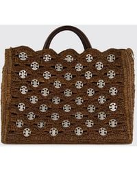 Rabanne - 1969 Raffia And Leather Tote Bag With Metallic Rings - Lyst