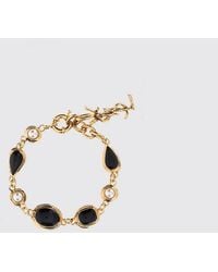 Saint Laurent - Metal Bracelet With Pearls And Ysl Monogram - Lyst