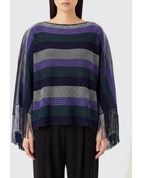 Giorgio Armani - Striped Viscose Mantle With Boat Neck And Fringes - Lyst