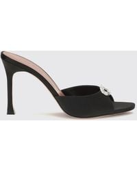 AMINA MUADDI - Satin Mules Sandals With Jewel Buckle And High Heel - Lyst