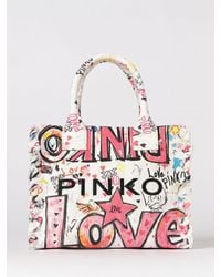 Pinko - Medium Beach Canvas Shopper Bag With Logo - Lyst