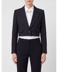 Elisabetta Franchi - Cropped Single-Breasted Virgin Wool Blazer With Peak Lapels - Lyst