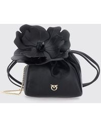 Pinko - Leather Mini Bucket Bag With Love Birds Logo And Rhinestones - Lyst