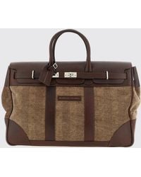 Brunello Cucinelli - Chevron Pattern Canvas Travel Bag With Leather Details - Lyst