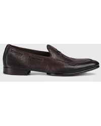 Doucal's - Pebbled Leather Loafers With Woven Straps And Leather Sole - Lyst