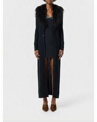 Blumarine - Long 100% Wool Cardigan With V-Neck And Fur Collar - Lyst