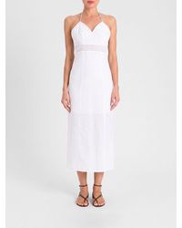 Twinset - Linen And Broderie Anglaise Midi Dress With Halter Neck - Lyst