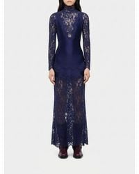 Rabanne - Long-Sleeved Satin And Lace High-Neck Gown With Bow Detail - Lyst