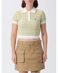 CASABLANCA - Striped Cropped Cotton Knit Polo Shirt - Lyst