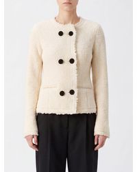 Isabel Marant - Short Double-Breasted Wool Blend Blazer With Frayed Hem - Lyst