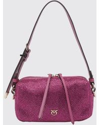 Pinko - Calfskin Leather Shoulder Bag With Rhinestones And Love Birds Metal Logo - Lyst