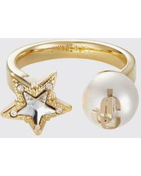 Jimmy Choo - Jc Star Ring Aus Vergoldetem Metall Mit Perlen Und Kristallen - Lyst