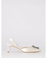 Manolo Blahnik - Hangisli Satin Slingback Pumps With Jewel Buckle - Lyst
