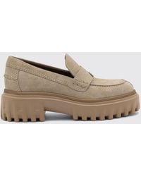 Hogan - H700 Suede Penny Loafers With Metal H Logo And Notched Sole - Lyst
