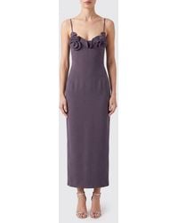 Magda Butrym - Wool Midi Sheath Dress With Flower Appliqué And Off-Shoulder Design - Lyst