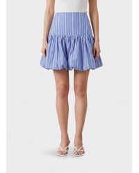 Ganni - High-Waisted Striped Cotton A-Line Mini Skirt With Logo - Lyst