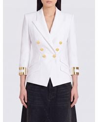 Elisabetta Franchi - Slim Fit Double-Breasted Blazer With Padded Shoulders - Lyst