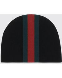 Gucci - Merino Wool Beanie With Striped Web Motif - Lyst