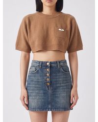 Elisabetta Franchi - Cropped Wool And Cashmere Sweater With Contrast Logo - Lyst