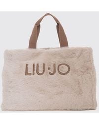 Liu Jo - Large Faux Fur Tote Bag With Double Handle And Embroidered Logo - Lyst