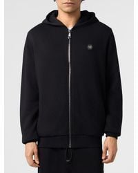 Philipp Plein - Zipped Cotton Hoodie With Hexagon Logo Patch - Lyst