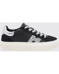 Hogan - Crosswind Nappa And Suede Leather Sneakers With Glitter Logo And Platform Sole - Lyst