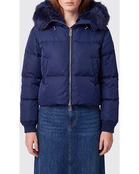 Pinko - Quilted Camouflage Print Cropped Bomber Jacket With Shearling Hood - Lyst