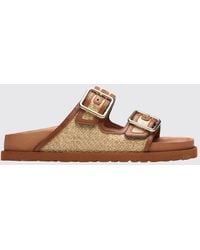 Birkenstock - Bicolor Leather And Raffia 1774 Arizona Flat Sandals - Lyst