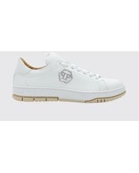 Philipp Plein - Low-Top Smooth Leather Sneakers With Hexagon Logo And Monogram - Lyst