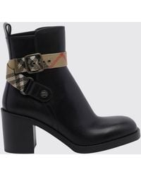 Burberry - Huntley Vintage Check Detail Calf Leather Biker Boots - Lyst
