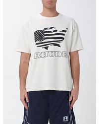 Rhude - Crewneck Cotton T-Shirt With Graphic Print And Contrast Logo - Lyst