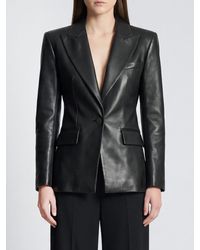 Balmain - Slim Fit Cropped Lambskin Leather Blazer With Peak Lapels - Lyst