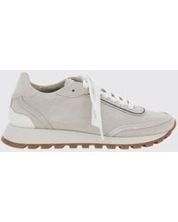Brunello Cucinelli - Suede Calfskin Low-Top Trainers With Monili - Lyst