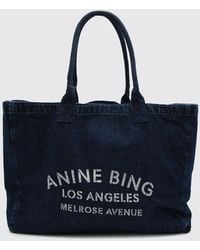 Anine Bing - Large Cotton Denim Tote Bag With A Printed Logo - Lyst