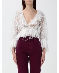 Chloé - Chlo&Eacute Draped Lace Cropped Blouse With Deep V-Neck And Flared Sleeves - Lyst