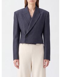 MM6 by Maison Margiela - Cropped Double-Breasted Wool Blazer With Padded Shoulders - Lyst