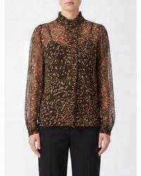 Twinset - Animal Print Georgette Shirt With A Ruffled High Neck - Lyst