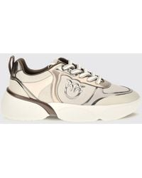 Pinko - Alba Leather And Mesh Sneakers With Love Birds Logo And Monogram Pattern - Lyst