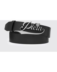 Philipp Plein - Calfskin Leather Belt With Metallic Logo Plaque - Lyst