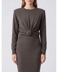 Magda Butrym - Cropped Wool Jumper With Flower Appliqué And Padded Shoulders - Lyst