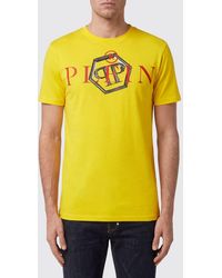 Philipp Plein - Cotton T-Shirt With Crew Neck And Contrasting Logo Print - Lyst