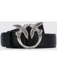 Pinko - Leather Belt With Metal Love Birds Logo Buckle - Lyst