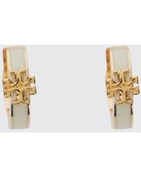 Tory Burch - Icon Enamelled Brass Hoop Earrings With Double T Logo - Lyst