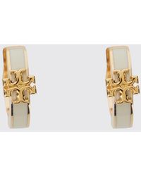 Tory Burch - Icon Enamelled Brass Hoop Earrings With Double T Logo - Lyst