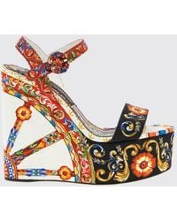 Dolce & Gabbana - Dolce &Amp Gabbana Carretto Siciliano Print High Wedge Sandals With Platform - Lyst