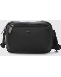 BOSS - Faux Leather Camera Bag With Adjustable Strap And Metal Logo - Lyst