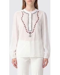 Bazar Deluxe - Embroidered Linen Blend Shirt With Mandarin Collar - Lyst