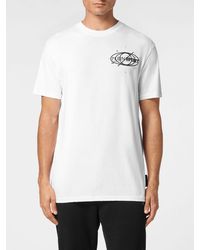 Philipp Plein - Slim Fit Cotton T-Shirt With Contrast Logo And Dropped Shoulders - Lyst
